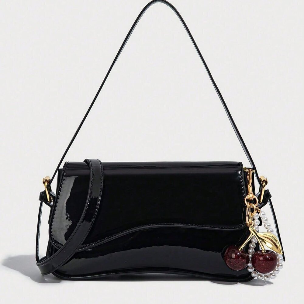 Black Elegant Women's Crossbody Patent Faux Leather Handbag